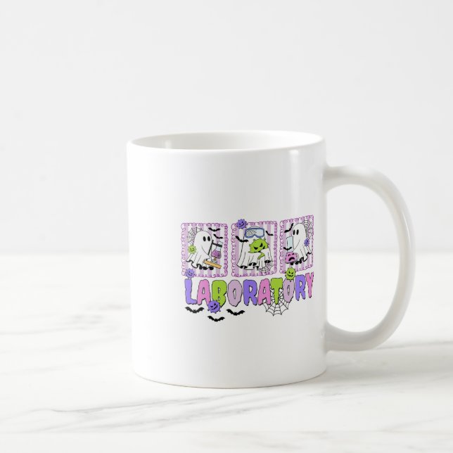 Taza De Café Laboratorio Retro Halloween Ghost Lab Tech Medical (Derecha)