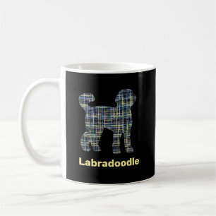 Taza De Café Labradoodle Perro Silhouette Yellow&Blue Grid
