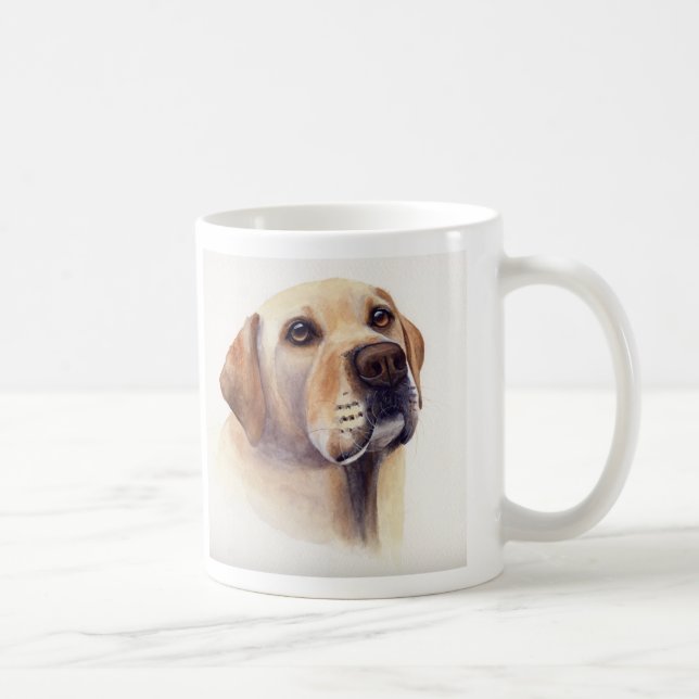 Taza De Café Labrador amarillo con el texto de información de (Derecha)