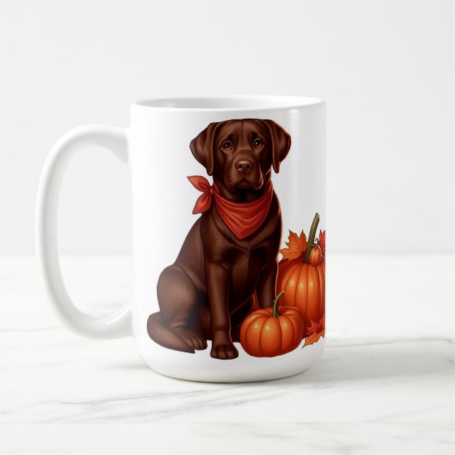 Taza De Café Labrador de chocolate con andana roja por calabaza (Izquierda)