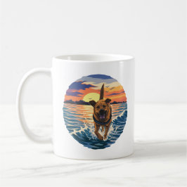 Taza De Café Labrador Feliz Corriendo a Través del Océano en Pu