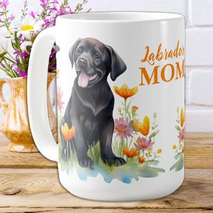 Taza De Café Labrador Mamá recuperó perro de cachorro floral mo