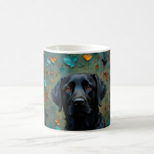 Taza De Café Labrador negro en hojas