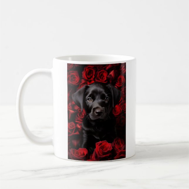 Taza De Café Labrador nunca más cachorro con rosas (Izquierda)