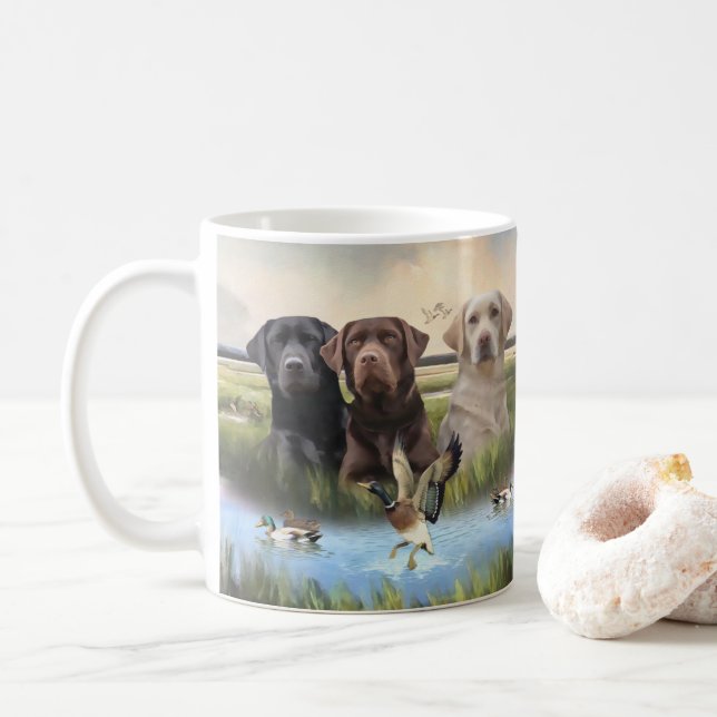 Taza De Café Labrador Recuperadores, (Perros cazadores) (Con donut)