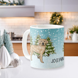 Taza De Café Labrador Retriever Amarillo Azul Invierno Nombre P