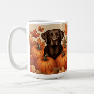 Taza De Café Labrador Retriever Chocolate en un entorno de otoñ