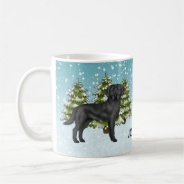 Taza De Café Labrador Retriever Negro Bosque de Invierno Nombre