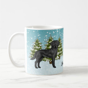 Taza De Café Labrador Retriever Negro Bosque de Invierno Nombre