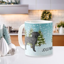Taza De Café Labrador Retriever Negro Bosque de Invierno Nombre