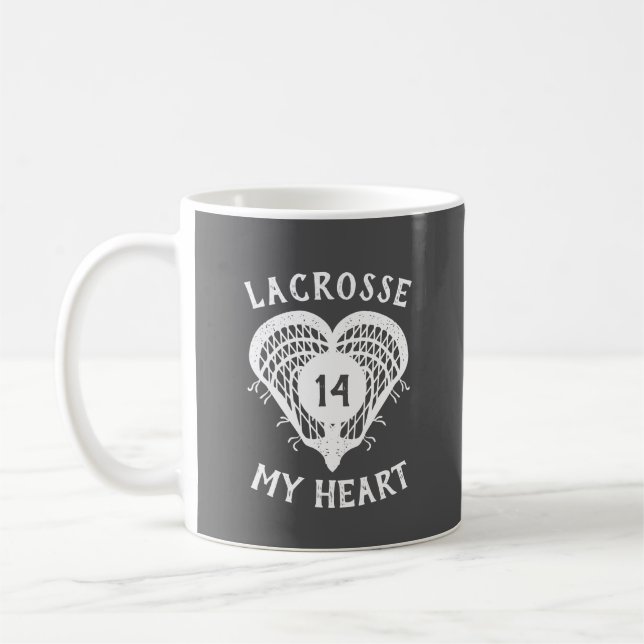 Taza De Café Lacrosse gris mi corazón (Izquierda)