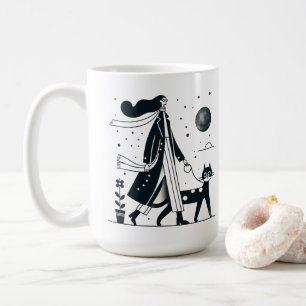 Taza De Café Lady caminando su lindo gato Mug