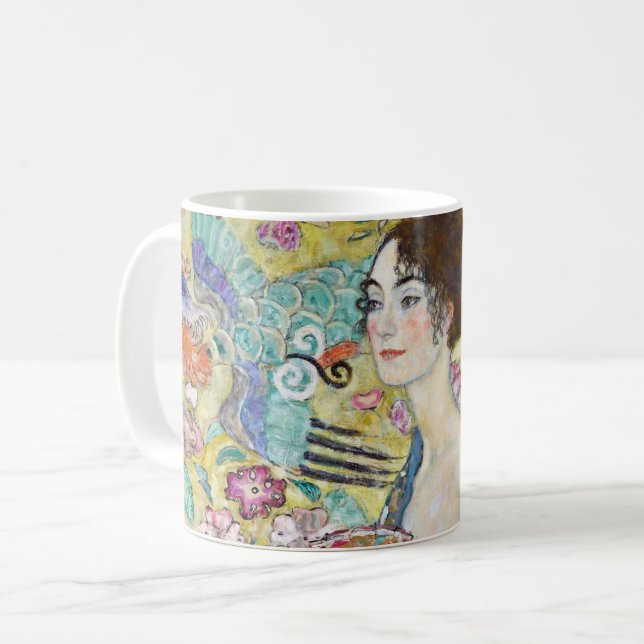 Taza De Café Lady con un fanático, Gustav Klimt (Anverso izquierdo)
