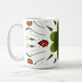 Taza De Café Ladybug - con rojo, verde sobre blanco