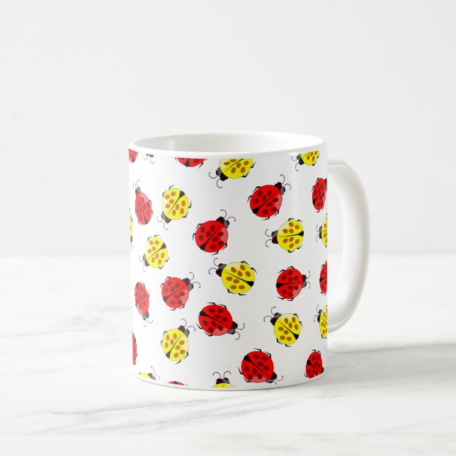 Taza De Café Ladybugs Personalizados Cuidados En Rojo Y Amarill (Anverso derecho)