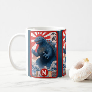 Taza De Café Lagarto Azul Monstruo Monograma Negrita Divertido 