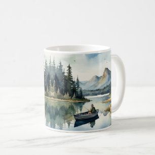Taza De Café Lago acuático de pesca silvestre en barco