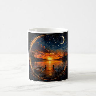 Taza De Café Lago al Atardecer bajo la Luz de la Luna – Muelle