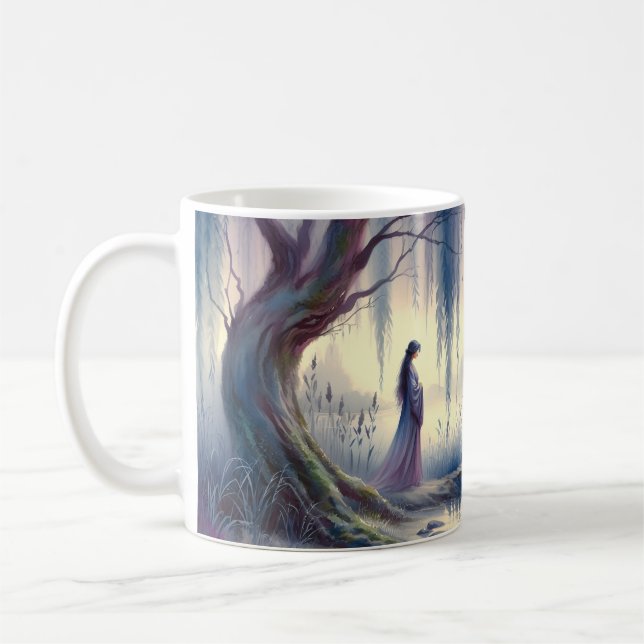 Taza De Café Lago de Fantasía Serene con Willow y Heron (Izquierda)