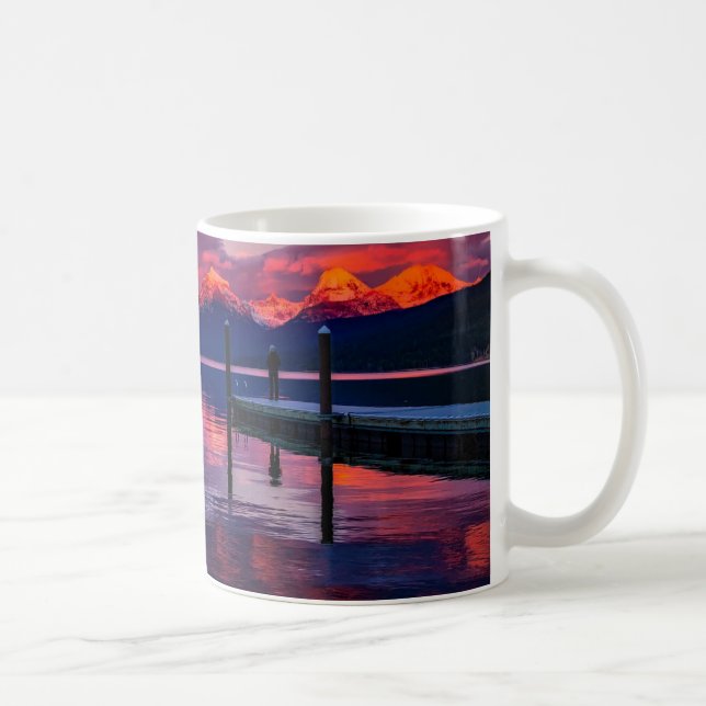 Taza De Café Lago McDonald, cielo del rojo del Parque Nacional (Derecha)