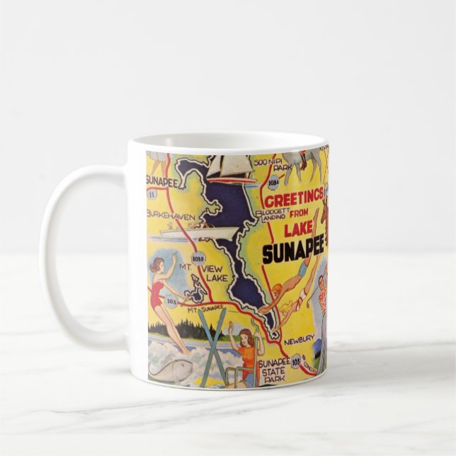 Taza De Café Lago Retro Sunapee NH (Izquierda)