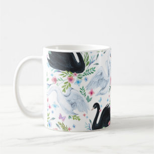 Taza De Café Lago Swan: Patrón Pastel de acuarela.