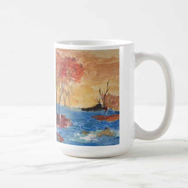 Taza De Café 'Lago y árbol en amarillo' Arte acrílico en lienzo (Derecha)