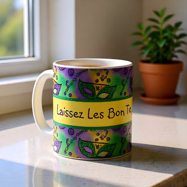 Taza De Café Laissez Les Bon Temps Rouler Mardi Gras Masks (Subido por el creador)