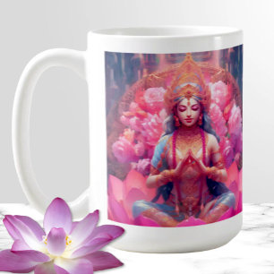 Taza De Café Lakshmi, la diosa rosada de Lotus en blanco