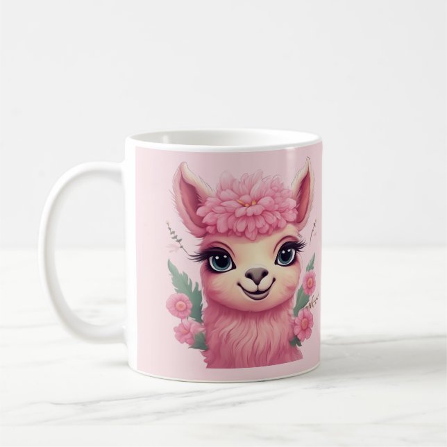 Taza De Café Lama, bebé sonriente rosa (Izquierda)