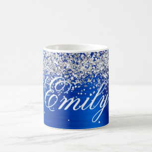 Taza De Café Lámina personalizada de azul real con purpurina pl