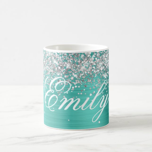 Taza De Café Lámina personalizada de turquesa con brillo platea (Centro)