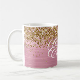Taza De Café Lámina Rosa Claro con Brillo Dorado Personalizado