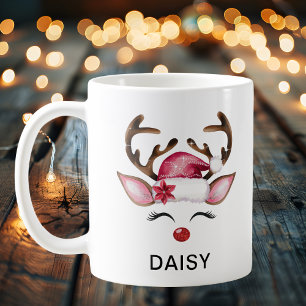 Taza De Café Lamo Reno de Acuarela Navidad Nombre Personalizado