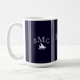 Taza De Café Lámpara de techo de velero de monograma azul marin