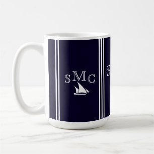 Taza De Café Lámpara de techo de velero de monograma azul marin