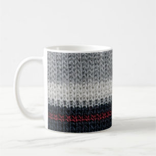 Taza De Café Lana de punto negra y gris con st roja y blanca