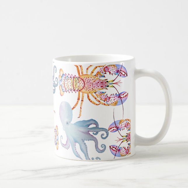 Taza De Café Langosta rosa y azul (Derecha)