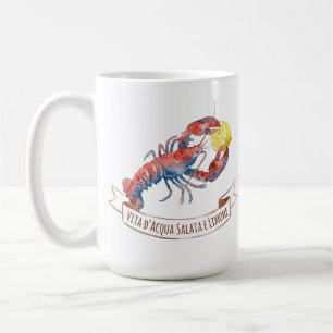 Taza De Café Langosta y limón italiano acuarela