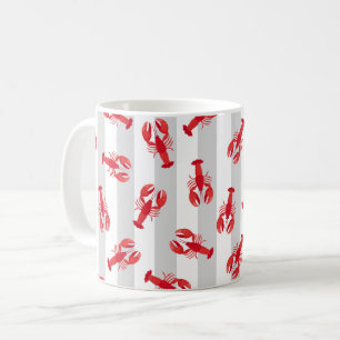 Taza De Café Langostas Rojas Ilustradas sobre Rayas Grises Clar
