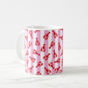 Taza De Café Langostas Rojas Ilustradas sobre Rayas Rosadas