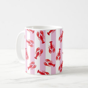 Taza De Café Langostas Rojas Ilustradas sobre Rayas Rosadas Cla