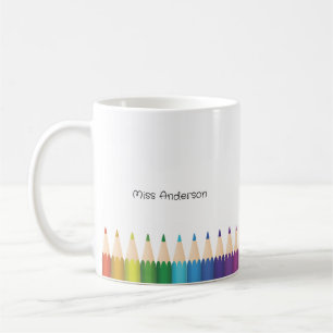Taza De Café Lápices Coloridos con Nombre de Maestro Personaliz