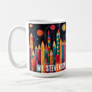 Taza De Café Lápices de colores acuáticos, regalo de profesor P