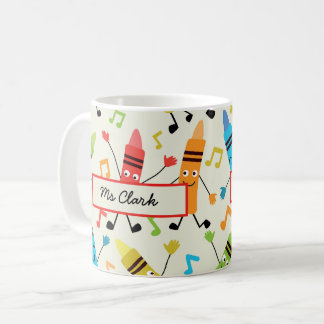 Taza De Café Lápices de colores bailarines divertidos con notas
