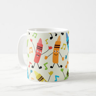 Taza De Café Lápices de colores bailarines divertidos con notas