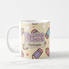 Taza De Café Lápices Escolares Patrón de Maestra Rosa 