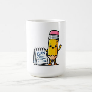 Taza De Café Lápiz Amarillo Kawaii Lindo y Cuaderno Planificado