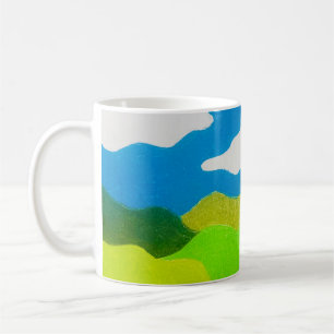 Taza De Café Lápiz de Color Paisaje Abstracto Cielo Azul