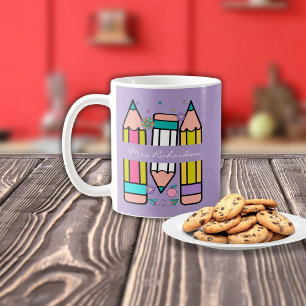 Taza De Café Lápiz de dibujos animados de nombre de profesor co